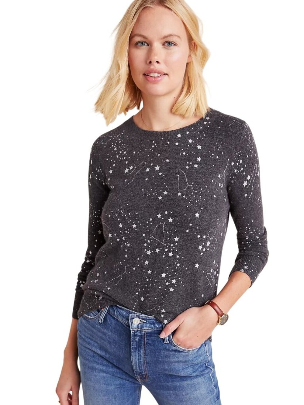 White + Warren Zodiac Cashmere Sweater Small Crewneck Long Sleeve Pullover Knit
